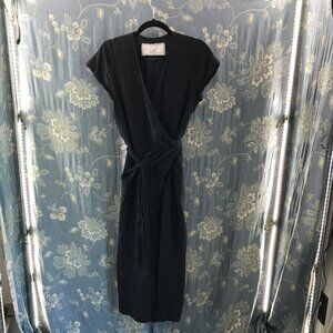 notPerfectLinen 100% linen black Torino midi cropped wrap jumpsuit size M/L